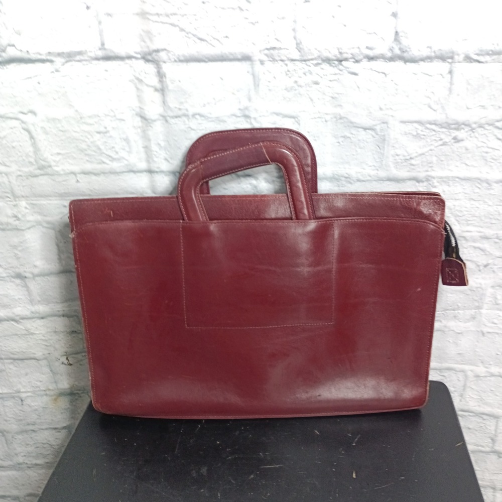 Vintage Burgundy Leather Slim Briefcase Portfolio Document Carrier Bag s9